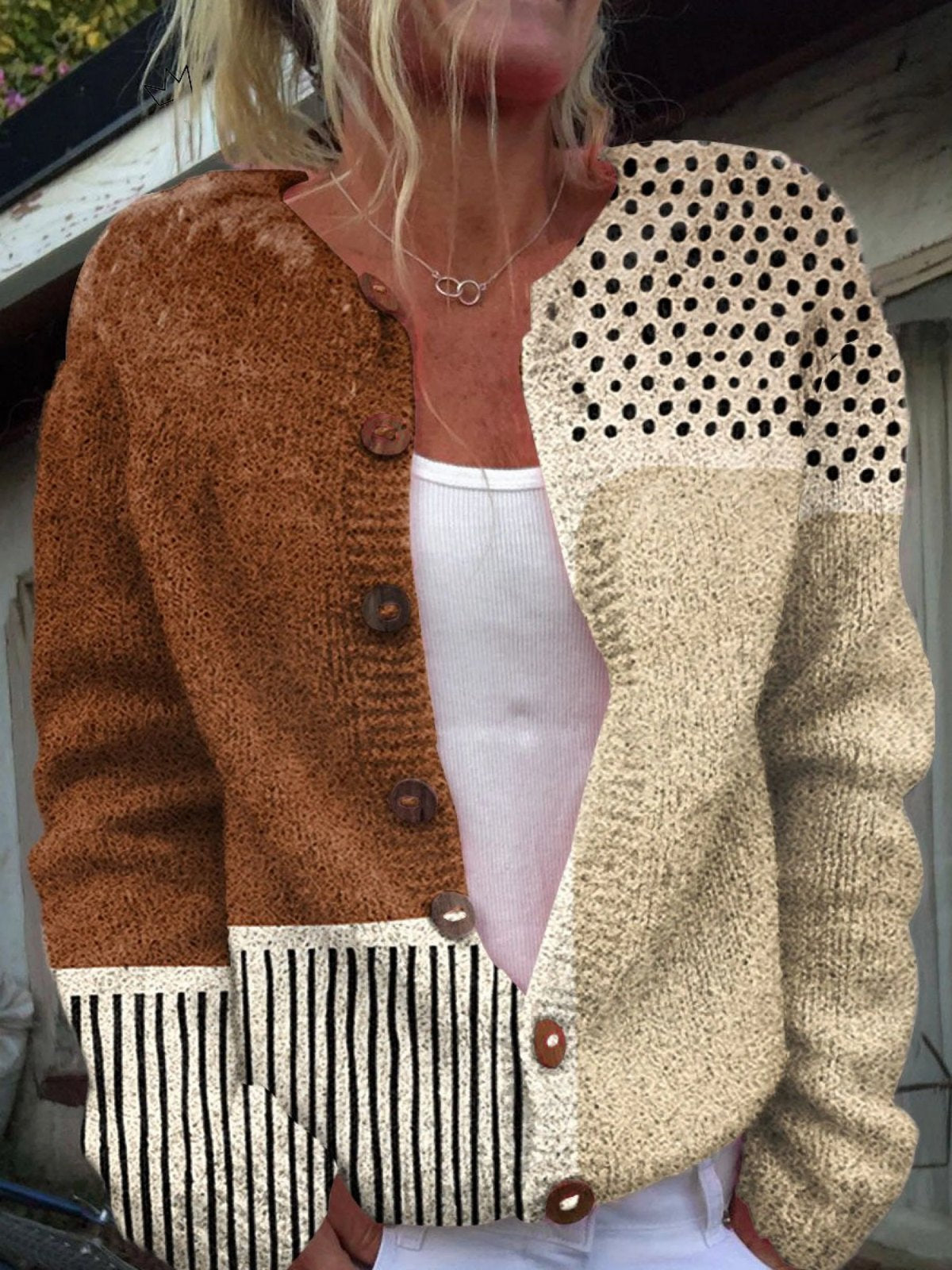 Comfortable Cardigan for Women with Button Front Relaxed Fit Striped Layered Style