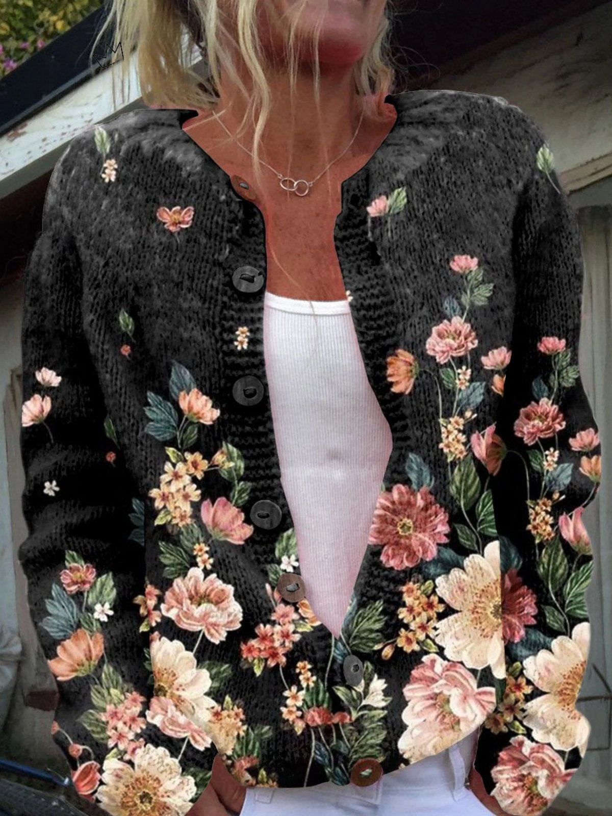 Comfortable Cardigan for Women with Button Front Relaxed Fit Floral Print Plaid Cosy Style