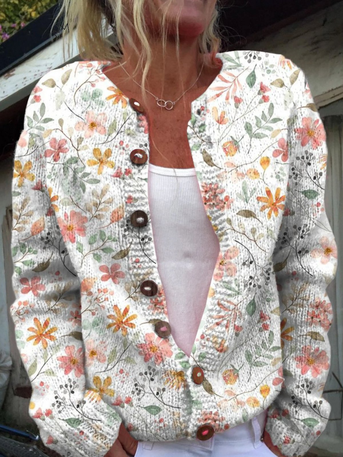 Comfortable Cardigan for Women with Button Front Relaxed Fit Open Front Floral Print Everyday Style