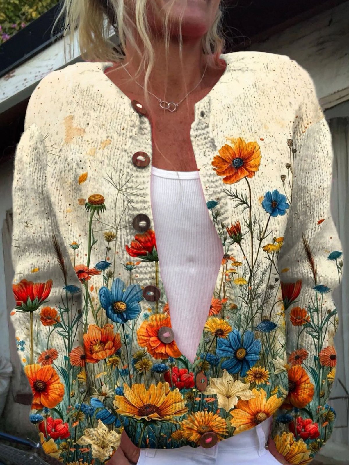 Comfortable Cardigan for Women with Open Front Floral Print Knit Cosy Style