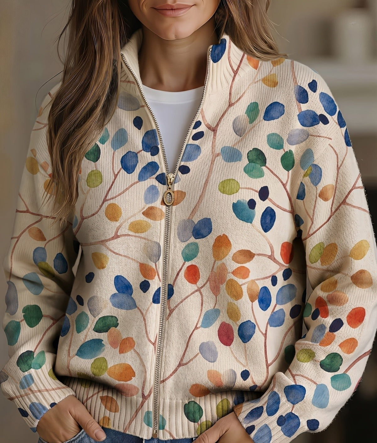 Comfortable Cardigan for Women with Zip Front Relaxed Fit Ribbed Knit Everyday Style