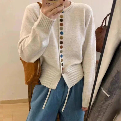 Comfortable Cream Cardigan for Women with Button Front Everyday Wear Soft Finish Relaxed Style