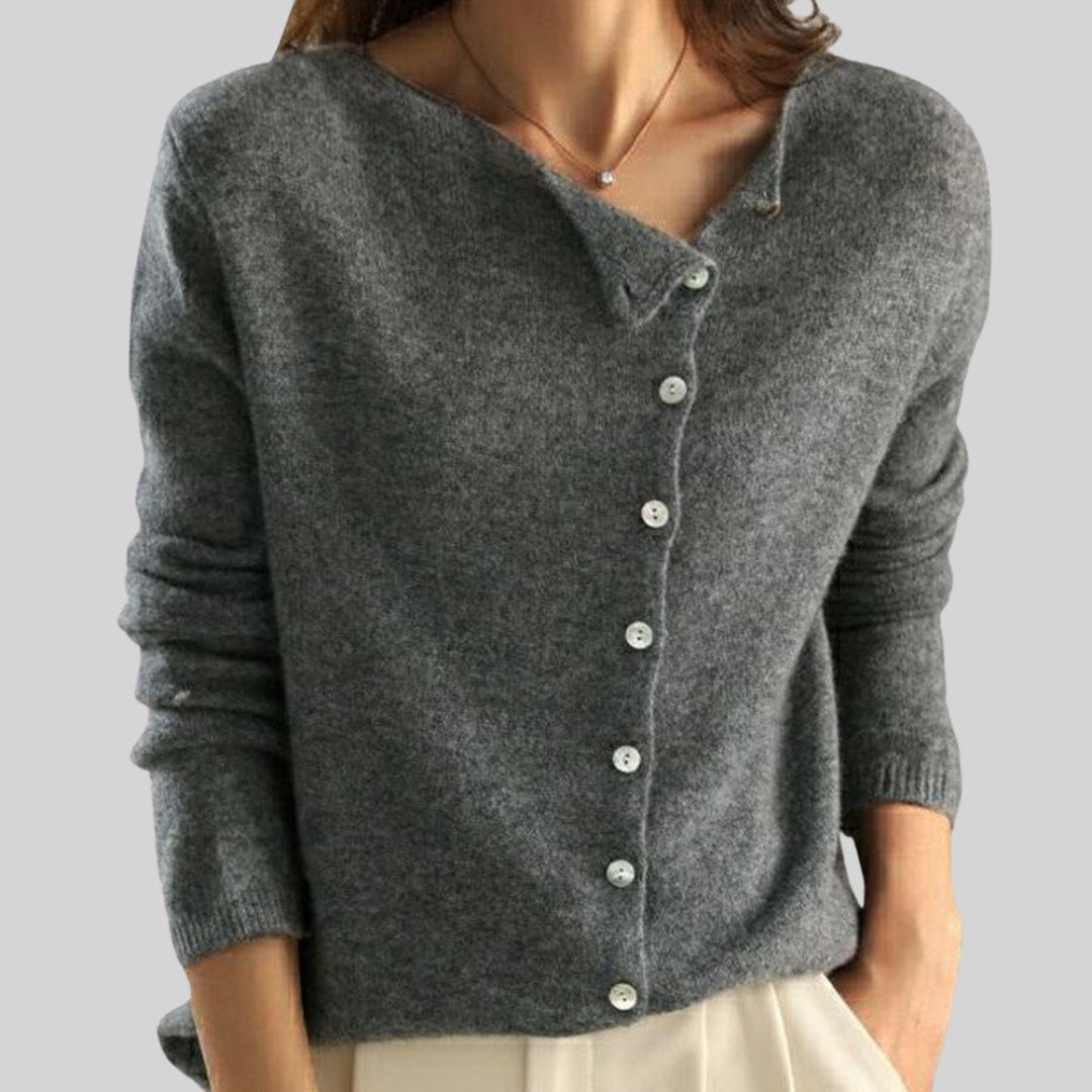 Comfortable Gray Cardigan for Women with Collared Button Front Relaxed Fit Everyday Style