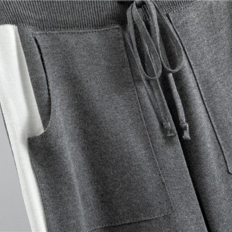 Comfortable Gray Loungewear Set for Women with Collared Long Sleeve Side Pockets Elastic Waist Drawstring Waist Everyday