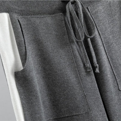 Comfortable Gray Loungewear Set for Women with Collared Long Sleeve Side Pockets Elastic Waist Drawstring Waist Everyday