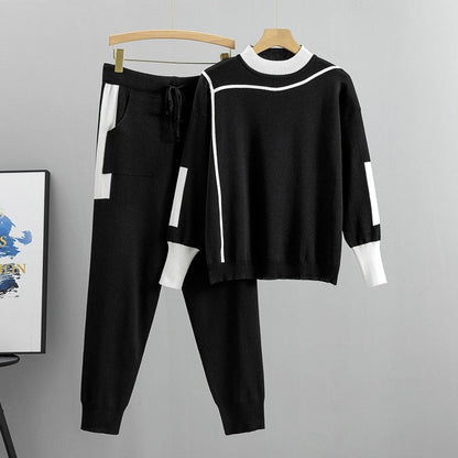 Comfortable Gray Loungewear Set for Women with Collared Long Sleeve Side Pockets Elastic Waist Drawstring Waist Everyday