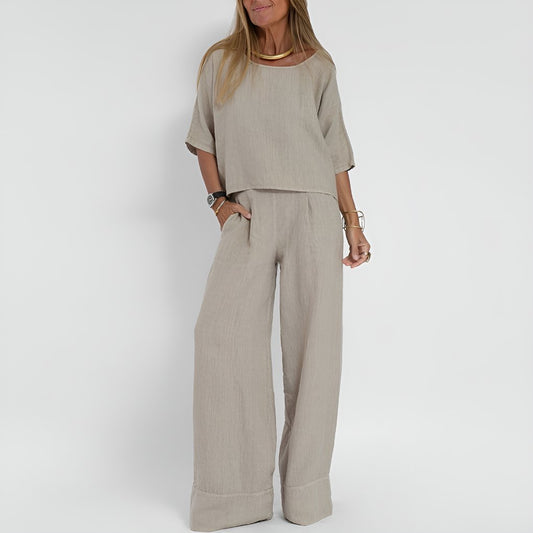 Comfortable Gray Loungewear Set for Women with Wide Leg Everyday Wear Soft Finish Relaxed Style