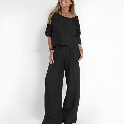 Comfortable Gray Loungewear Set for Women with Wide Leg Everyday Wear Soft Finish Relaxed Style