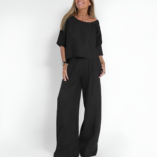 Comfortable Gray Loungewear Set for Women with Wide Leg Everyday Wear Soft Finish Relaxed Style