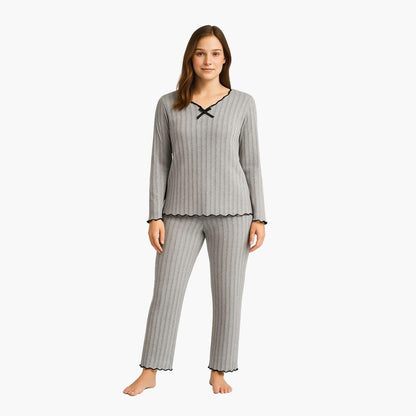 Comfortable Gray Pajamas for Women with Long Sleeve Elastic Waist Relaxed Fit Cosy Style