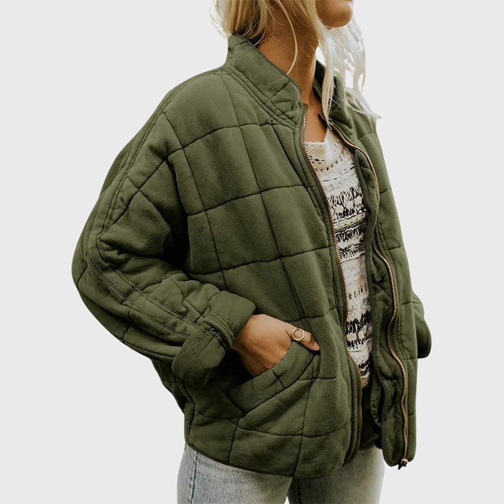 Comfortable Green Quilted Jacket for Women with Oversized Fit Relaxed Fit Soft Finish Everyday Style