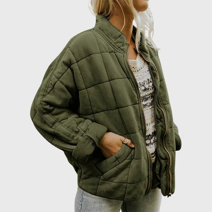 Comfortable Green Quilted Jacket for Women with Oversized Fit Relaxed Fit Soft Finish Everyday Style