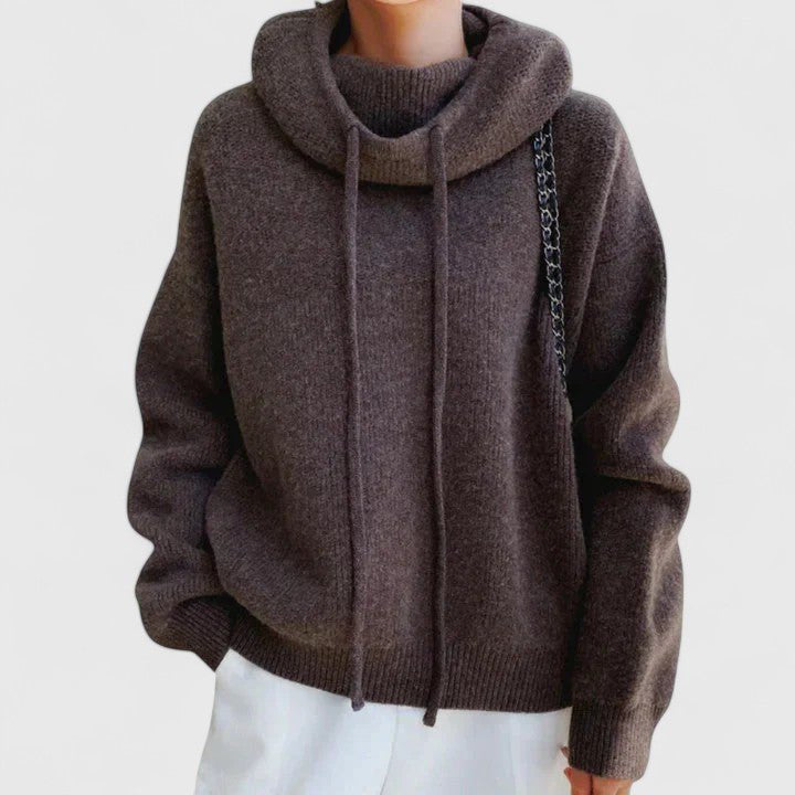Comfortable Green Sweater for Women with Turtleneck Drawstring Waist Relaxed Fit Layered Style