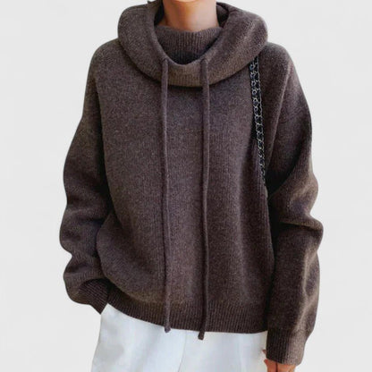 Comfortable Green Sweater for Women with Turtleneck Drawstring Waist Relaxed Fit Layered Style