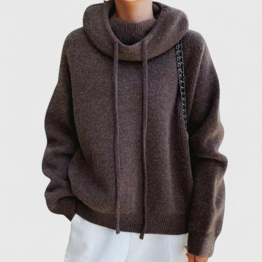 Comfortable Green Sweater for Women with Turtleneck Drawstring Waist Relaxed Fit Layered Style