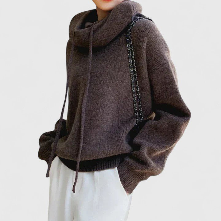 Comfortable Green Sweater for Women with Turtleneck Drawstring Waist Relaxed Fit Layered Style