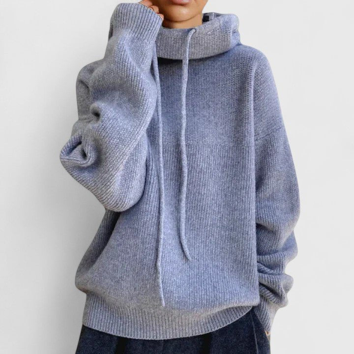 Comfortable Green Sweater for Women with Turtleneck Drawstring Waist Relaxed Fit Layered Style