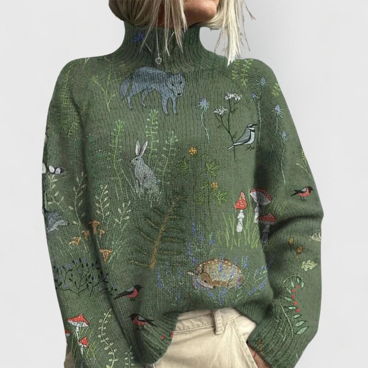 Comfortable Green Sweater for Women with Turtleneck Relaxed Fit Everyday Wear Cosy Style
