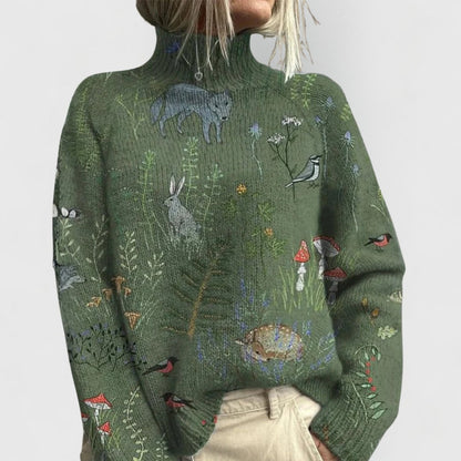 Comfortable Green Sweater for Women with Turtleneck Relaxed Fit Everyday Wear Cosy Style