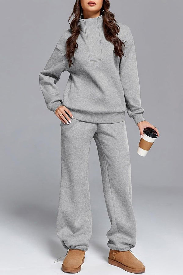 Comfortable Khaki Sweat Set for Women with Wide Leg Everyday Wear Soft Finish Relaxed Style