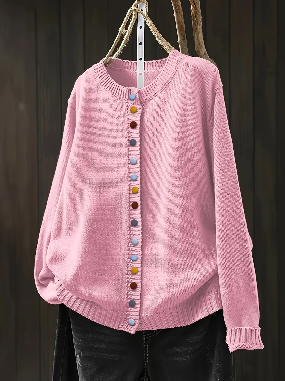 Comfortable Light Pink Cardigan for Women with Button Front Relaxed Fit Everyday Wear Cosy Style