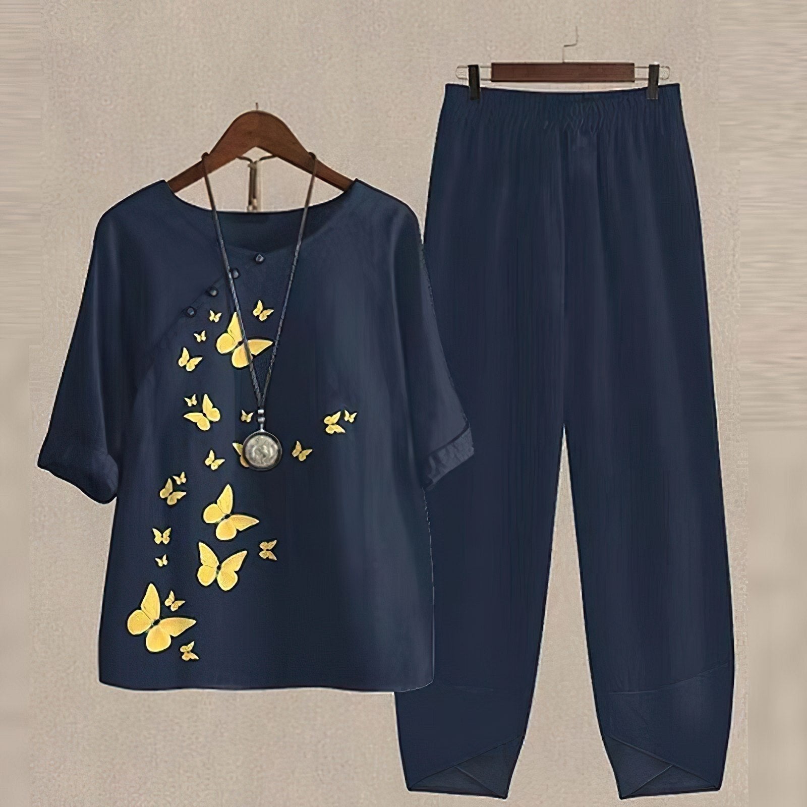Comfortable Navy Pajamas for Women with Short Sleeve Elastic Waist Wide Leg Relaxed Style