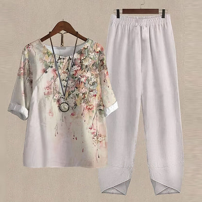 Comfortable Navy Pajamas for Women with Short Sleeve Elastic Waist Wide Leg Relaxed Style