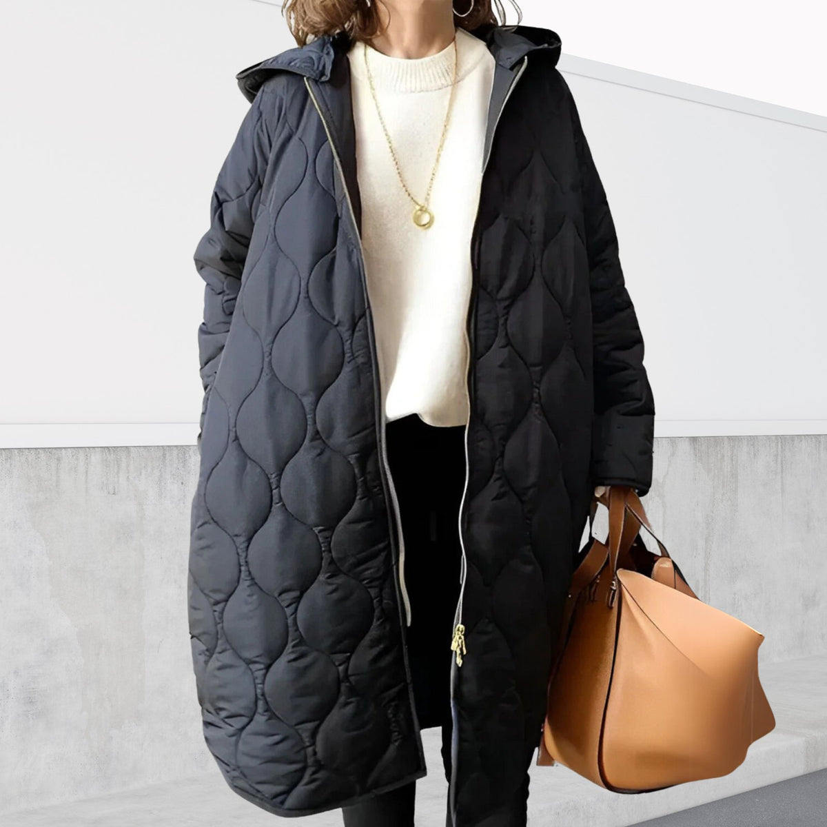 Comfortable Navy Quilted Jacket for Women with Hooded Oversized Fit Relaxed Fit Layered Style