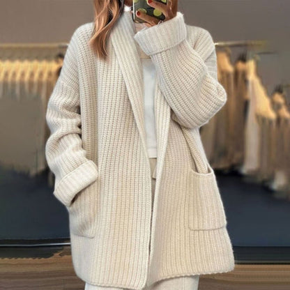 Comfortable Off White Cardigan for Women with Side Pockets Relaxed Fit Open Front Knit Everyday Style