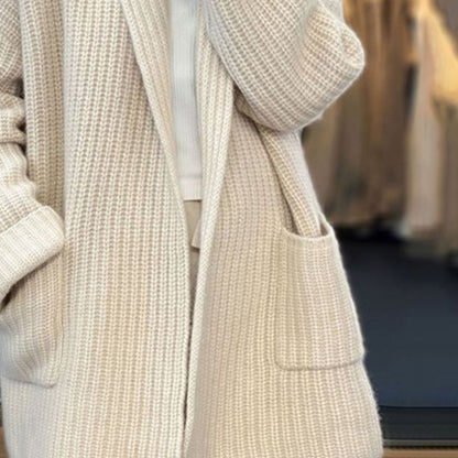 Comfortable Off White Cardigan for Women with Side Pockets Relaxed Fit Open Front Knit Everyday Style