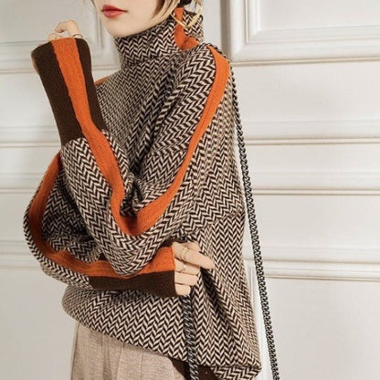 Comfortable Orange Sweater for Women with Collared Plaid Knit Relaxed Style