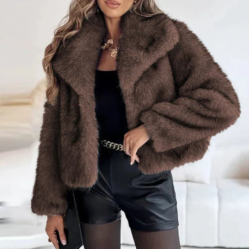 Comfortable Pink Faux Fur Coat for Women with Collared Oversized Fit Relaxed Fit Plush Winter Style