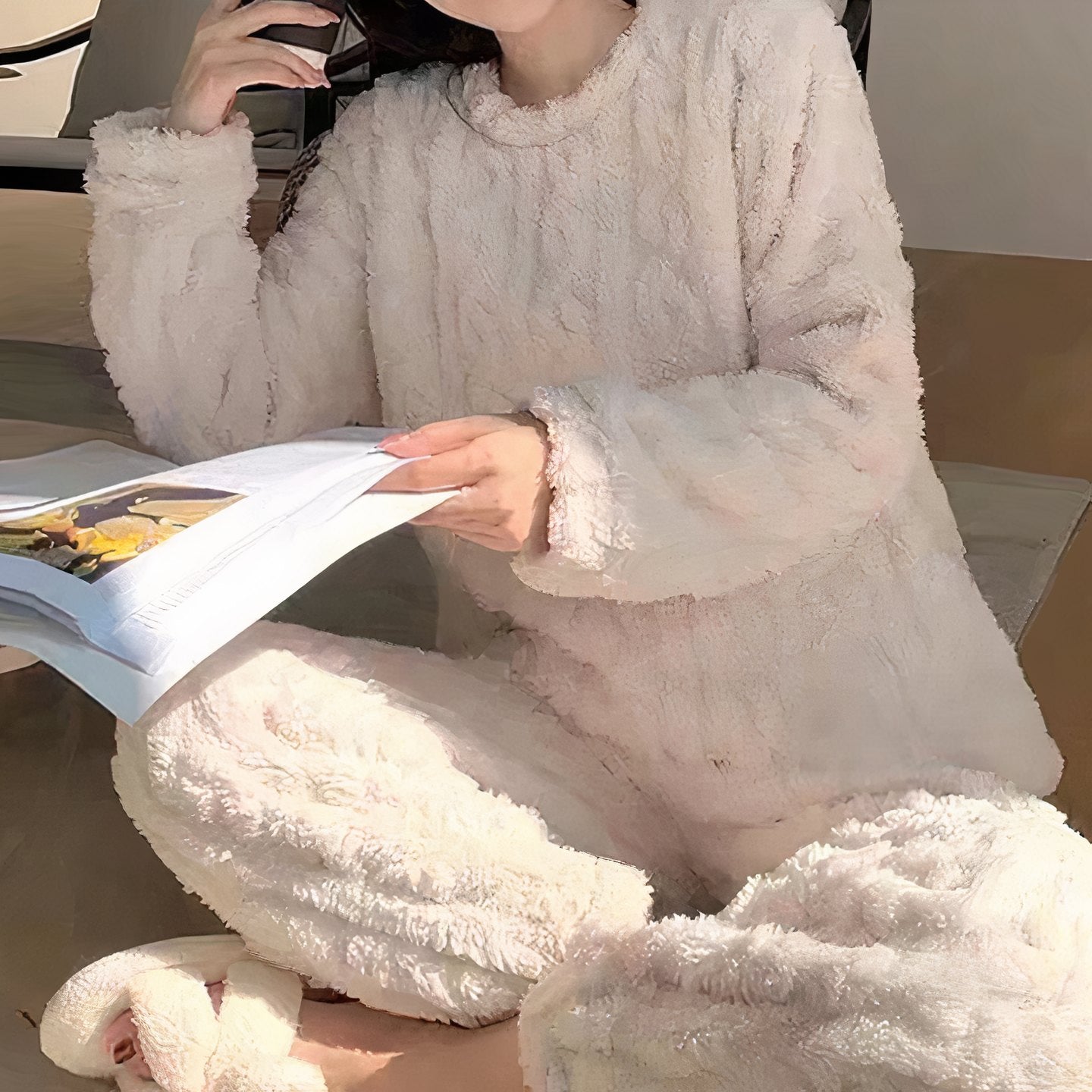 Comfortable Pink Pajamas Set for Women with Fleece Lined Relaxed Fit Everyday Wear Lounge Style