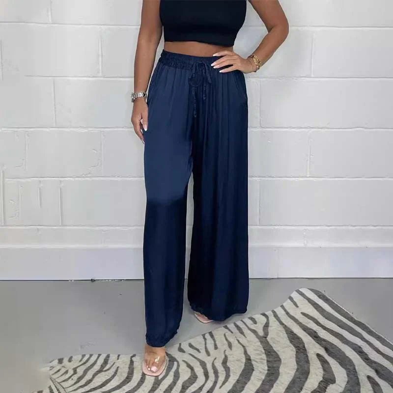 Comfortable Pink PJ Pants for Women with Button Front Zip Front Belted Satin Relaxed Style