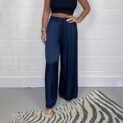 Comfortable Pink PJ Pants for Women with Button Front Zip Front Belted Satin Relaxed Style