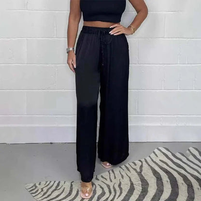 Comfortable Pink PJ Pants for Women with Button Front Zip Front Belted Satin Relaxed Style