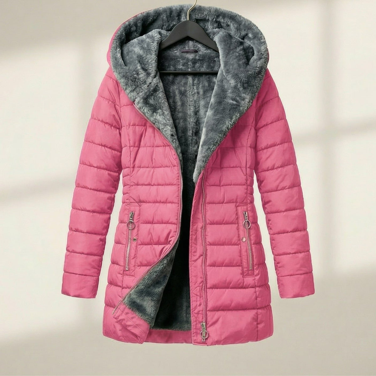 Comfortable Pink Puffer Jacket for Women with Hooded Quilted Relaxed Fit Outdoor Style