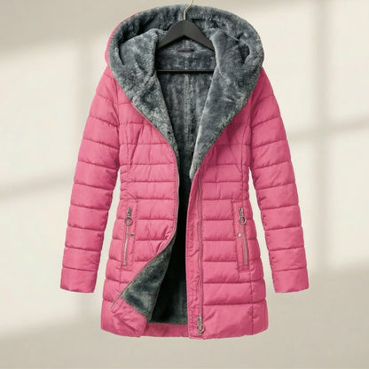 Comfortable Pink Puffer Jacket for Women with Hooded Quilted Relaxed Fit Outdoor Style