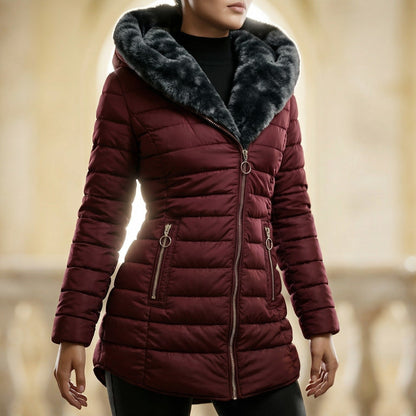 Comfortable Pink Puffer Jacket for Women with Hooded Quilted Relaxed Fit Outdoor Style