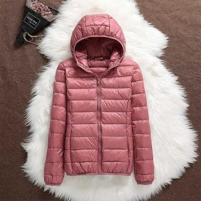 Comfortable Pink Puffer Jacket for Women with Hooded Zip Front Quilted Everyday Style