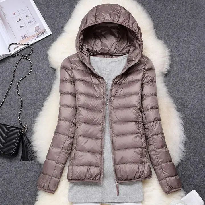 Comfortable Pink Puffer Jacket for Women with Hooded Zip Front Quilted Everyday Style