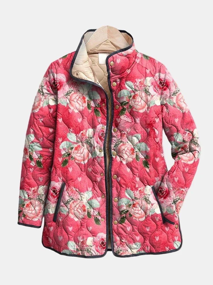 Comfortable Pink Quilted Jacket for Women with Plaid Relaxed Fit Everyday Wear Layered Style