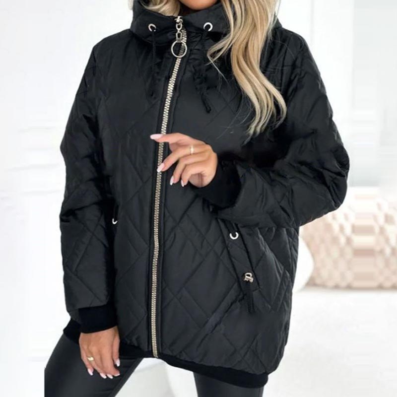Comfortable Pink Winter Jacket for Women with Collared Hooded Relaxed Fit Everyday Style