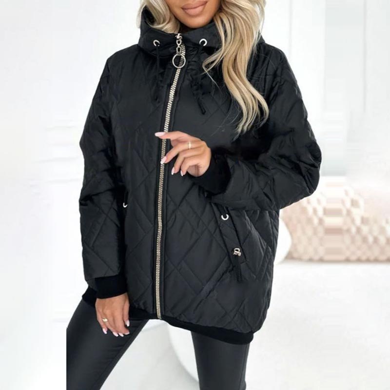 Comfortable Pink Winter Jacket for Women with Collared Hooded Relaxed Fit Everyday Style