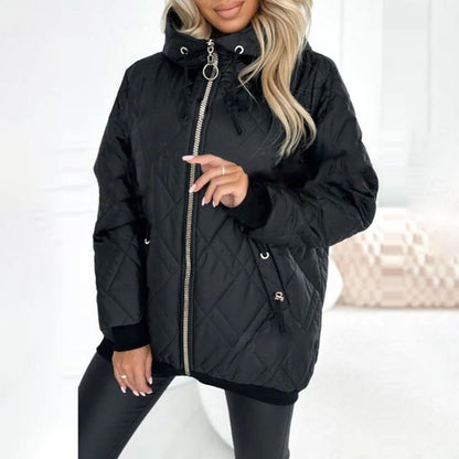 Comfortable Pink Winter Jacket for Women with Collared Hooded Relaxed Fit Everyday Style