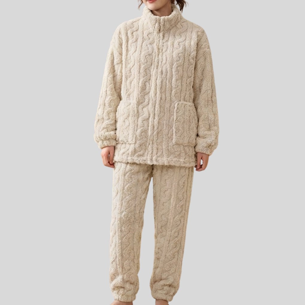Comfortable Purple Pajamas for Women with Zip Front Side Pockets Fleece Lined Plush Relaxed Style