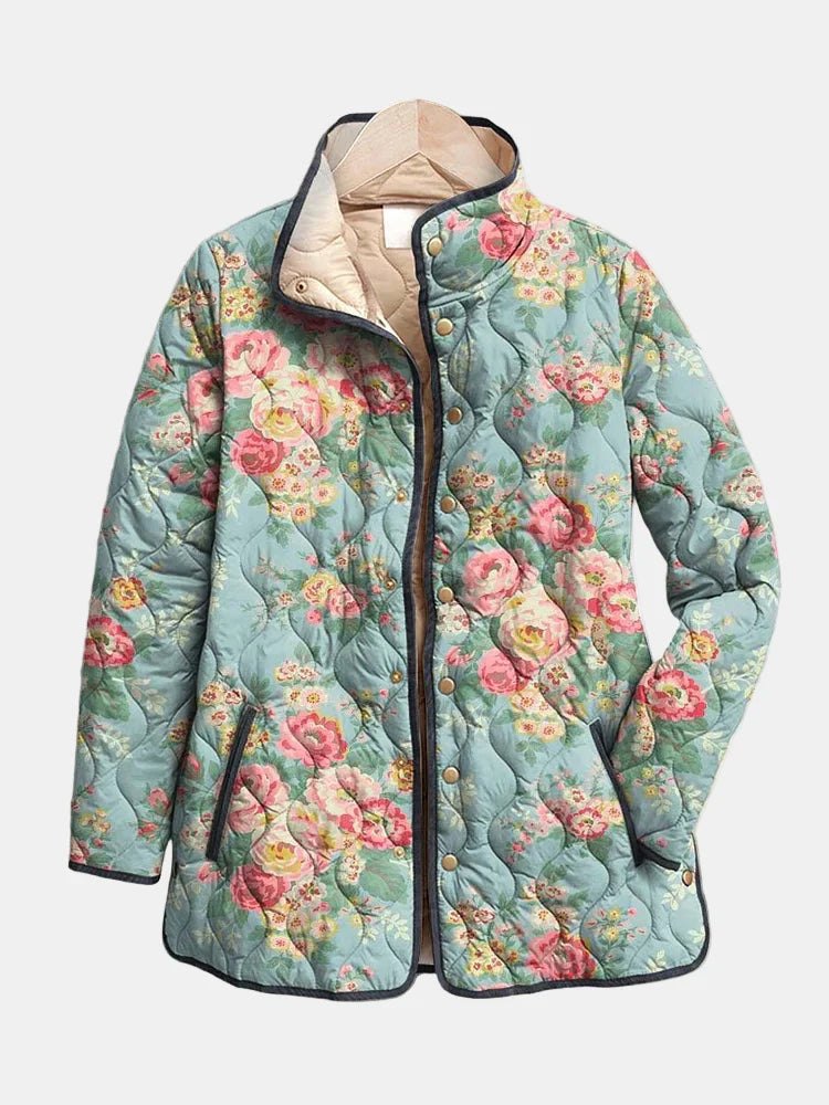 Comfortable Quilted Jacket for Women with Floral Print Plaid Relaxed Fit Winter Style