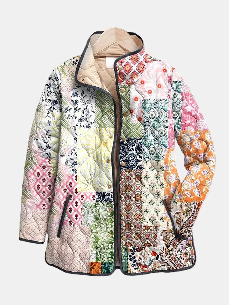 Comfortable Quilted Jacket for Women with Relaxed Fit Floral Print Plaid Everyday Style