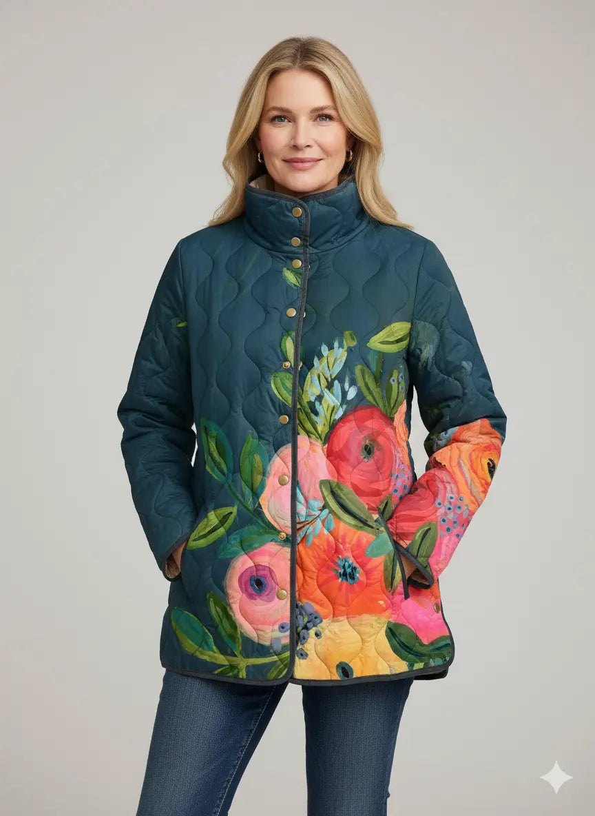 Comfortable Quilted Jacket for Women with Relaxed Fit Floral Print Everyday Wear Outdoor Style