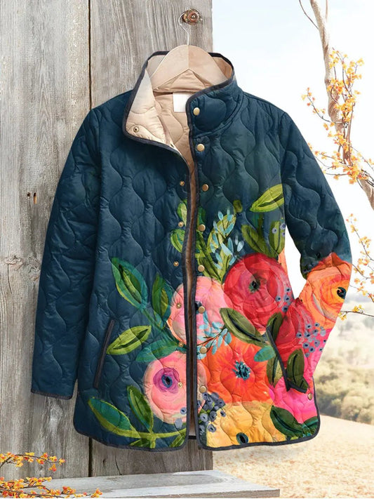 Comfortable Quilted Jacket for Women with Relaxed Fit Floral Print Everyday Wear Outdoor Style